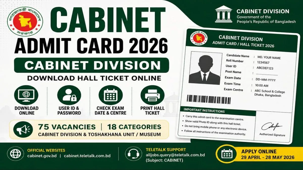 Cabinet Admit Card 2026 β Download Cabinet Division Exam Hall Ticket